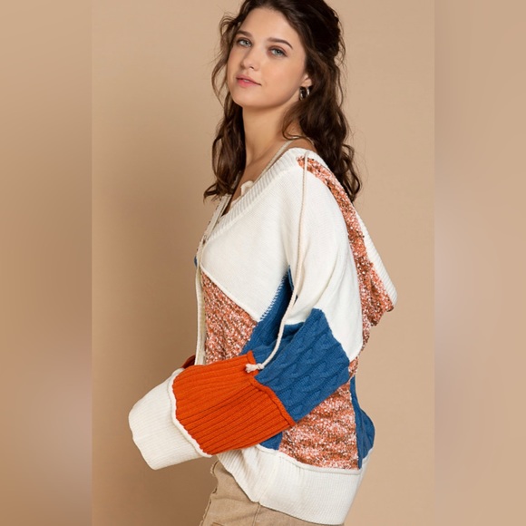 POL Ultra Comfort Color-block Button Hoodie Sweater S-M-L NWT - Picture 5 of 12